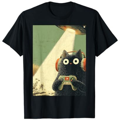Japanische Zocker Katze Videospiele Entführung UFO Alien T-Shirt