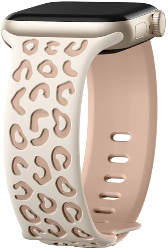 DaQin Leo Gravierte Silikon Armbänder Kompatibel mit Apple Watch Armband 40mm - Kompatibel mit Apple Watch SE Armband - Leopard Sport Bänder für iwatch Armbänder 42mm 41mm 38mm Series 11 10 9 8 Damen