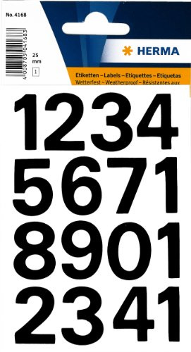 HERMA Numbers 25mm 0-9 Weatherproof Film Black 1 Sheet selbstklebendes Etikett 16 Stück(e) - Selbstklebende Etiketten (25 mm, 16 Stück(e), 1 Blätter)