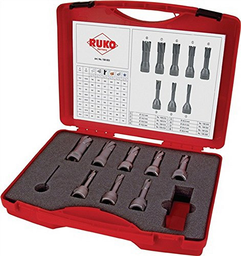 RUKO R108823 Wolframcarbid-Bohrer-Set mit Schneidkanten und Gewindehalter im Kunststoffkoffer, glänzend, 8-teilig