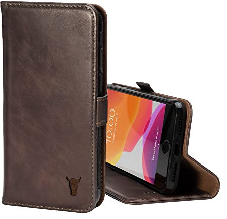 TORRO Hülle kompatibel mit iPhone SE 2022/2020 5G und iPhone 7/8 (4.7) – Premium Leder Hülle mit Standfunktion, Kartenfächern und Magnetverschluss (Dunkelbraun)