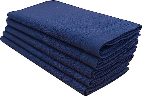 Slub Cotton Dinner Napkins Navy Color,18x18 Inch with Mitered Corner Finish & Hemstitched Detailing offered by Linen Clubs. (SET OF 6 PIECES)