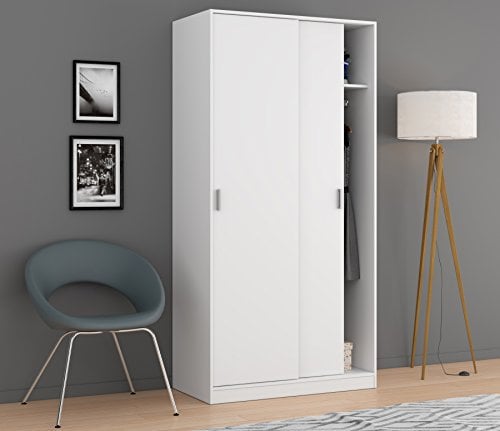 Dmora - Kleiderschrank 2 Türen Lansing, Schlafzimmerschrank, Schrank mit Regal und Kleiderstange, 100x50h200 cm, Weiß