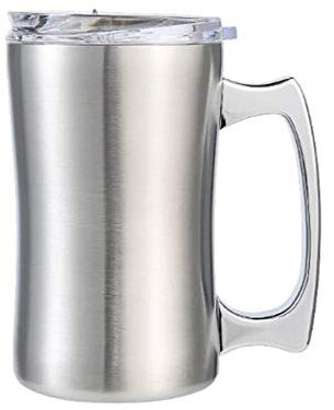 Edelstahl Kaffeetasse mit Deckel, Kaffeetasse (450 ml) doppelwandiger Bierkrug mit Henkel, Isolierbecher Bierkrug Slliver