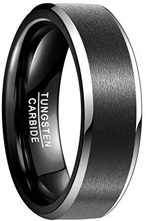 Vakki 8mm Wolfram Ring für Herren, Schwarz Einfache Ringe für Hochzeit und Alltag, Bequeme Passform, Abgeschrägte Kanten, Größe 54.4(17.3)