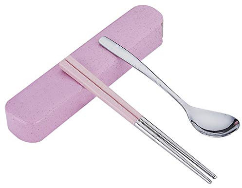 carol -1 Outdoor Reisebesteck Set Camping Besteck Picknick Schule Büro Geschirr Edelstahl Essstäbchen Koreanisch Lange Suppenlöffel Weizenstroh Geschenkbox, Rostfreier Stahl Stäbchen Löffel
