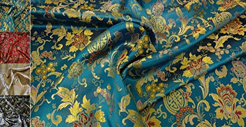 STOFFBOOK CHINA BROKAT STOFF ASIA SCHRIFT STYLE 180CM STOFFE, C221 (Türkis)