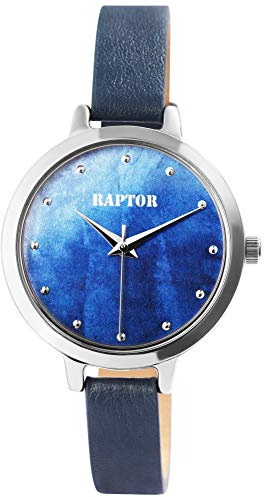 Raptor Damen-Uhr Echt Leder Armband Rund Elegant Analog Quarz RA10195 (blau)
