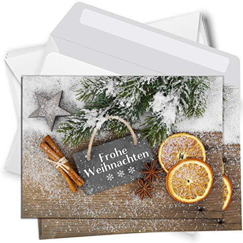 Einladungskarten Manufaktur Hamburg 10 Weihnachtskarten Set mit Umschlag Grußkarten Weihnachten Postkarten Format Weihnachtspostkarte Tafel mit Orangen