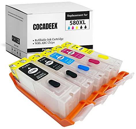 COCADEEX 580XXL Leere nachfüllbare Tintenpatrone Ersatz Kompatibel für Canon PGI-580XXL CLI-581XXL, für PIXMA TS6150 TS6151 TS6250 TS6251 TS6350 TS6351 TS705 TR7550 TR8550 TS9550 TS9551C Drucker