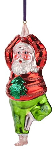 Hänger Yoga Santa, Baum-Haltung, rot/grün, 6x15,7x5,4cm