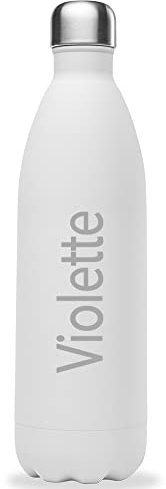 QWETCH Bouteille Isotherme MATT Personnalisée Gravée (Blanc, 1000 ml)
