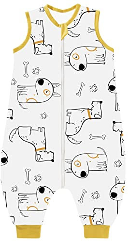 Chilsuessy Gigoteuse d'été pour bébé - Avec pieds - Tog 0,5 - 100 % coton - Pour garçons et filles - Motif chiot de dessin animé - 100 cm (1 pièce)