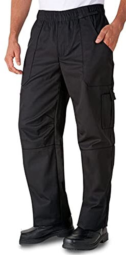 Pantalones unisex de estilo holgado para hombre y mujer, con cordón para servicio de alimentos, panaderos y profesionales culinarios, Negro, XXL