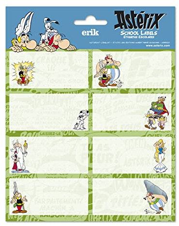 Grupo Erik Aufkleber, Asterix und Obelix Etiketten mit einer Größe von 8x4 cm und Illustrationen mit den Hauptfiguren, Etiketten zum Beschriften, 16 Klebeetiketten Set