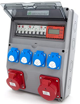 ELS Elektrotechnika Stromverteiler 4x230V Schuko mit LS-Schalter, CEE 16A & 32A, MID Stromzähler, Lokaler Stromverteiler für Innen-/Außenbereiche, Werkstätten, Fabriken
