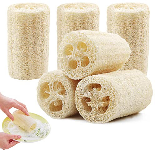 6 PCS Natural Loofah Sponge, Natural Dishwashing Sponges Luffa Sponge Scourers Cleaning Sponges, KEPKKU Washing Up Sponges Multi Pack Bath Loofah Back Scrubber for Shower Scrubbing/Kitchen Cleaning
