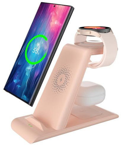 SPGUARD 3 in 1 Drahtloses Ladegerät kompatibel mit Galaxy S24/Ultra/S24+/S23/Z Flip/Fold 6/5/4,für Galaxy Watch Ultra/7/6/5,für Galaxy Buds 3 Pro/2