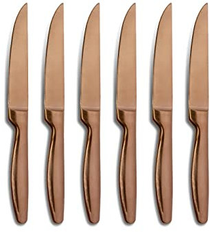 Comas 6er Set Steakmesser Steakbesteck Grillbesteck Messer Messerset Pizzamesser edler Griff Edelstahl K6 BOJ Satin Kupfer matt PVD Copper spülmaschinenfest