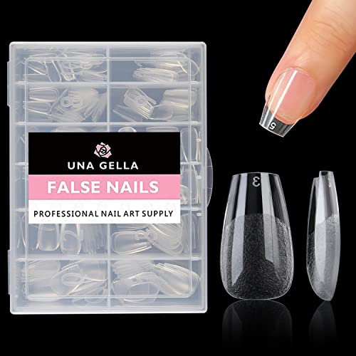 UNA GELLA Capsules Ongles Court Coffin Autocollantes - 216 capsules 12 Tailles Gel Préformées pour Extensions Acryliques Complètes DIY pour Salon à Domicile