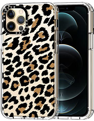 MOSNOVO für iPhone 12 / iPhone 12 Pro Hülle – Durchsichtige, schlanke, stoßfeste TPU+PC-Handyhülle, [6,6 Fuß Fallschutz/Anti-Abziehen] - Leopardenprint