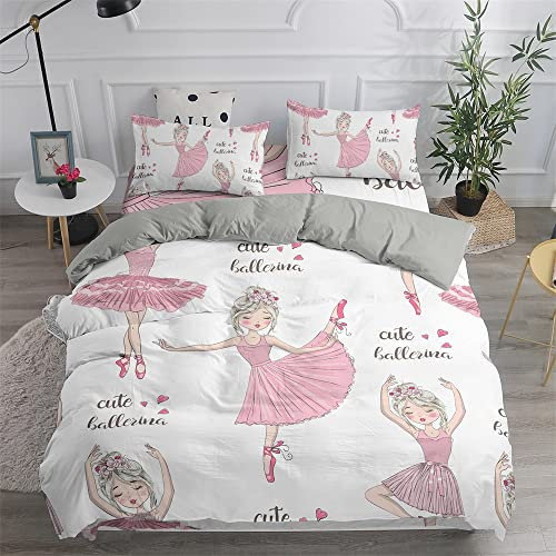 LUYAPOND Bettwäsche 135x200 Cartoon-Ballerina Bettwäsche Set für Kinder, Schließung Weich Atmungsaktive Mikrofaser Bettbezüge, 1 Bettbezug mit Reißverschluss + 1 Kissenbezug 80x80 cm
