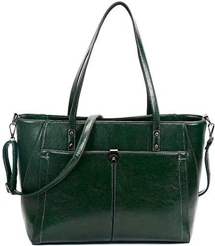 ELMAIN PU-Leder-Laptoptasche für Damen, echtes Leder, Aktentasche, Business-Vintage-Handtasche, Grün