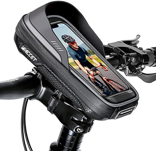 WACCET Wasserdicht Fahrrad Lenkertasche, Fahrradtasche Lenker Handyhalterung Fahrrad Fahrradlenkertasche mit Touchscreen Sonnenblende Regenhaube Fahrradtasche für Smartphone unter 6,9 Zoll (Grau)