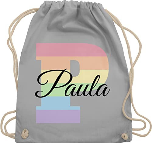 Turnbeutel Rucksack - Initialen - One Love Liebe Rainbow Regenbogen LGBTQ Gay Pride Regenbogenfarben LGBT mit Namen - Unisize - Hellgrau - schulkind beutel buchstaben p stoffbeutel