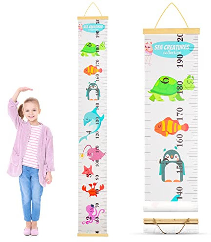 AINIUNIU Kinder Messlatte, Größenmesser für Kinders, Massband Kinder, Baby-Wachstumstabelle, Wandbehang-Wachstumstabelle, Dekoration Kinderzimmer, Messlineal für Babys, Mädchen, Jungen (fish)