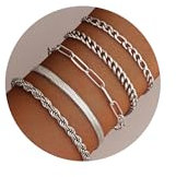 CASSIECA 5Pcs Ketten Armbander für Damen 18K Vergoldet Armkette Damen Tennis Armband Twist Figaro Kettenarmbänder Verstellbar CZ Modeschmuck Armbander Set Silber Armbander für Damen Mädchen