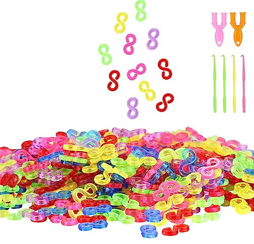 S Clips Rubber Band Clips, Colourful Loom Band S Clips Plastic Band Clips Connectors Refills Bracelet Kit Clip for Craft Making DIY Bracelet Connector Weaving Necklace Jewelry Accessories (600)