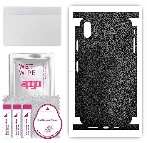 apgo Rückseite + Seiten Schutzfolie, Skin, kompatibel mit Apple iPhone XS Max, Hinten Displayschutzfolie aus Vinylfolie, Kratzfest, einfache Montage - Schwarzes Leder