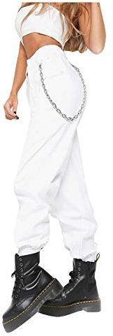 Monochromatische Hosen (Kette) lässige Damensport-Halon lockere kleine Beine Hosen Beachvolleyball Hose Damen (White, XL)