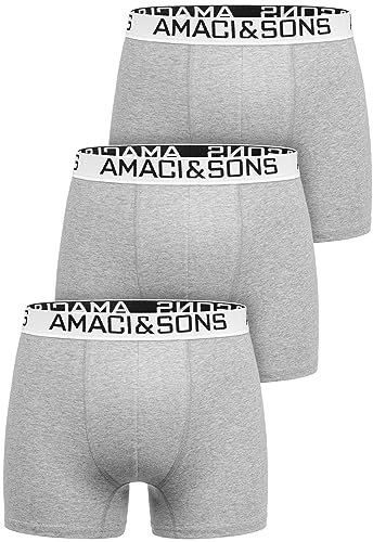 Amaci&Sons Herren Boxershorts Baumwolle 3er Spar-Pack Männer Unterhose Unterwäsche 3x9005 Hellgrau/Weiß M