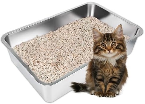 JunWish Katzentoilette aus Edelstahl für Katzen und Kaninchen, große Metall-Katzentoilette mit glatter Oberfläche, leicht zu reinigen (60 x 40 x 15 cm)