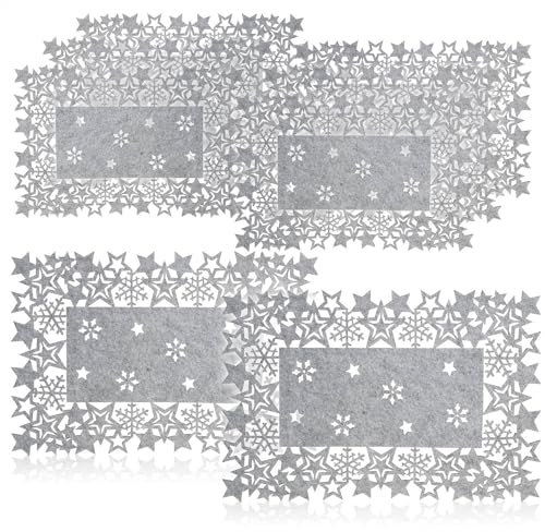 com-four® 8-teiliges Platzset Sterne - Filz-Platzmatten, abwischbar für Winter und Weihnachten - modernes Tischset aus Filz für Esszimmer und Küche (Platzset 8 Stück - Sterne - grau)
