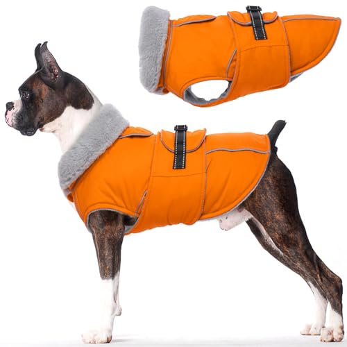 Lelepet Hundemantel Winterweste Reflektierende Fleece Hundejacke für Kleine Hunde Wasserdicht Hundejacke Wintermantel Warme Winterjacke mit Verstellbarer Schnalle, Orange S
