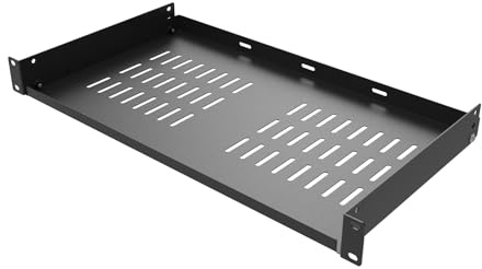 QiaoYoubang 1U Universal Server Rack Shelves - 10 Deep, Steel Vented Cantilever Rack Tray for 19 Equipment, Black (10 inch)