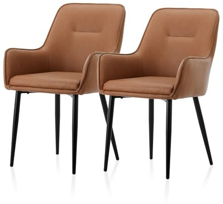 TUKAILAI Esszimmerstühle 2er Set aus Kunstleder,Küchenstuhl Polsterstuhl Armlehnstuhl mit Armlehne,Rückenlehne,Gepolstertes Sitz,Metallbeinen,Moderner Sessel für Esszimmer,Küche,Wohnzimmer, Braun
