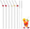 Glass Straws Reusable, 6 PCS Shatter Resistant Reusable Straw with 2 Cleaning Brushes, Eco Friendly Bent Straws Reusable Glass Straws Drinking for Smoothies Milkshake and Cocktail (20cm)