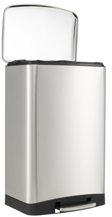 COSTWAY 50L Kitchen Bin, Soft Closure Stainless Steel Recycling Pedal Bin with Removable Bucket & Handles, Fingerprint-Proof Rubbish Trash Can Dustbin for Home Office (43 x 35 x 71cm)