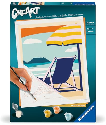 Ravensburger CreArt Relaxen am Strand - Malen nach Zahlen für Erwachsene | DIY Malset mit Pinsel und Acrylfarben, 24 x 30 cm, Geschenk für Frauen und Männer
