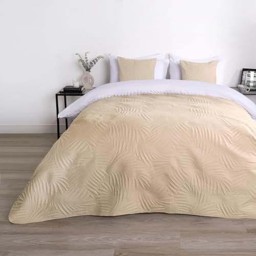 OHS Tagesdecke für Einzelbetten, Blattpinsonic, beige Steppdecke für Doppelbetten, Bezug, Sofas, Stühle, Couch, leichte Decke, super weich, bequem, 150 x 200 cm