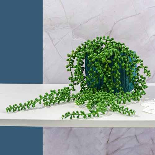 Winlauyet 2 plantas artificiales colgantes de helechos colgantes de plástico en forma de lágrima para interiores y exteriores, para salón, cocina, balcón, jardín, dormitorio, decoración