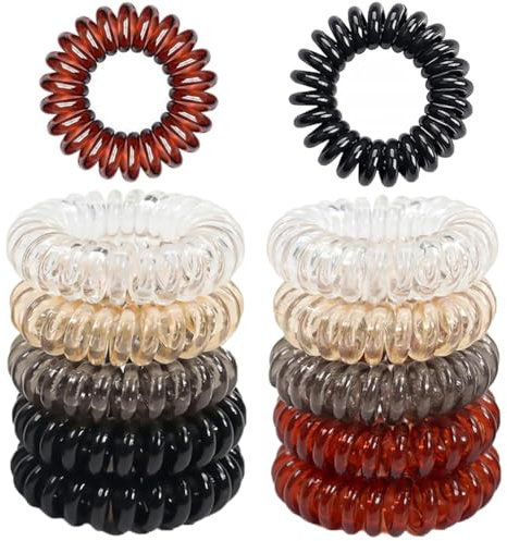12 Pcs Spiral Hair Ties, MultiColor Hair Elastic Bands, No Crease Phone Cord Hair Bobbles, Plastic Hair Coil Bands, Spiral Ponytail Holder Hair Bands for Women Girls