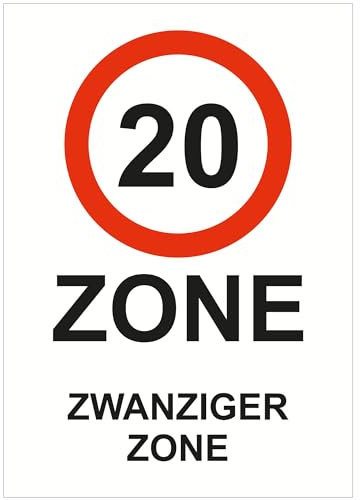 Indigos UG - Schild 20 Zone - 420x594 - Hotel, Firma, Schutz, KITA, Arzt, Praxis - Sicherheit - Warnung - Aluverbundplatte 3mm, Wohnung