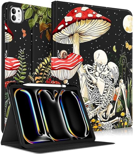 Pegmode Schutzhülle für iPad Pro 13 Zoll (33 cm), 2024 M4 – Frauen, niedliches Mädchen, Folio-Hülle, Mädchen, Totenkopf, Gothic, Skelett, lustiges einzigartiges Design mit Stifthalter, Smart-Cover für