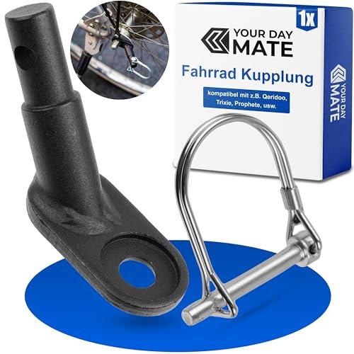 Fahrradanhänger Kupplung, 1 Set, Schwarz, mit Sicherheitssplint, kompatibel mit u.a. Qeridoo, Trixie, Prophete, Fahrradkupplung Anhänger, Adapter hinten Deichsel Hinterrad, Fahrrad Anhängerkupplung