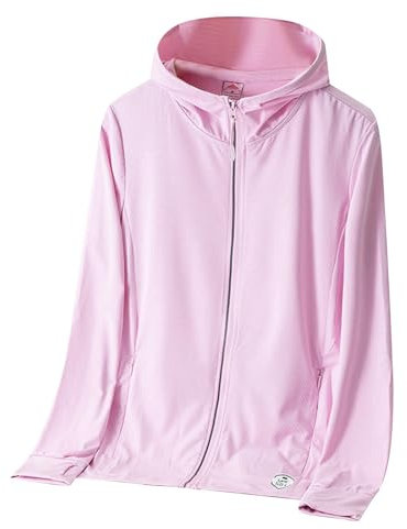 Damen Sonnenjacke Laufjacke Leicht Sportjacke Langarm Trainingsjacke Sonnenschutz Hoodie Jacke mit Reißverschluss Laufshirt Sun Shirt Atmungsaktiv Sportshirt Sport Oberteile mit Tasche (02-Pink, XXXL)